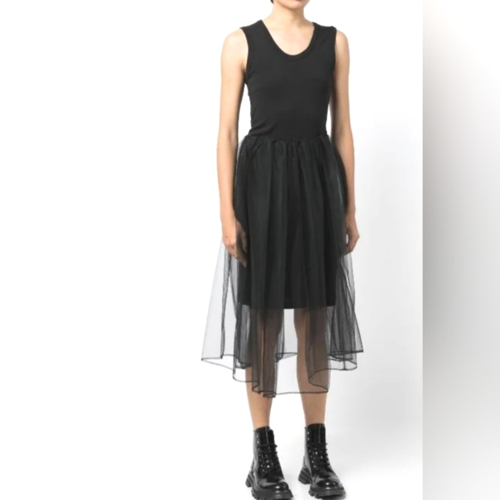 TRIBE Black Sleeveless Tulle Panel Midi Dress Size Medium